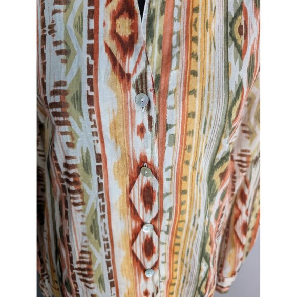 Alfred Dunner  Button-Up Long-Sleeve Roll Tab Shirt With Earthy Aztec Print - 10 - Picture 3 of 10